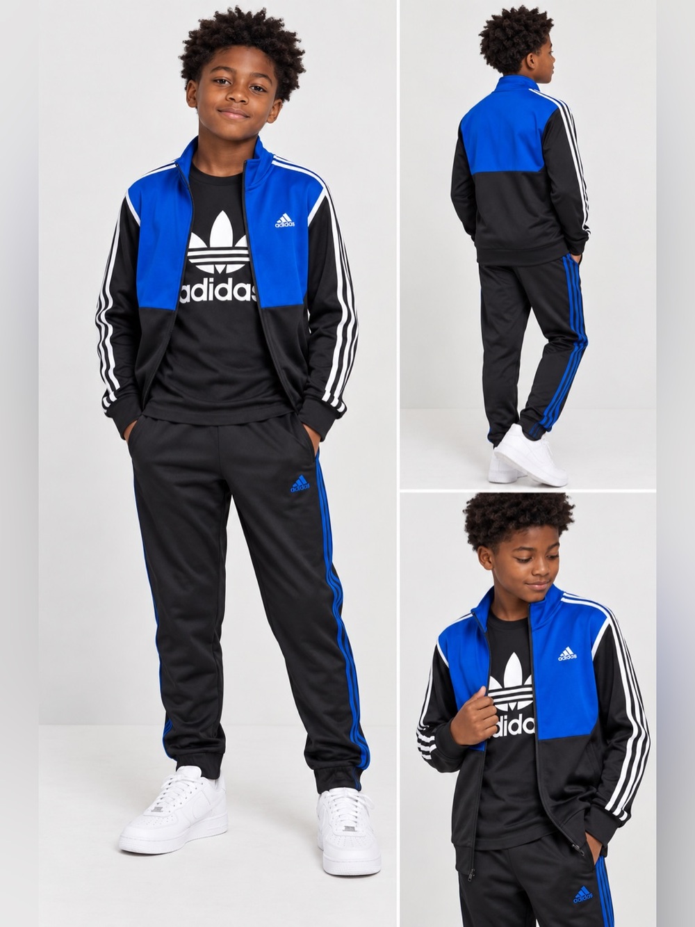 adidas Youth 3-piece  L Track Suit Set Full Zip Jacket Pants T-Shirt  (0004)